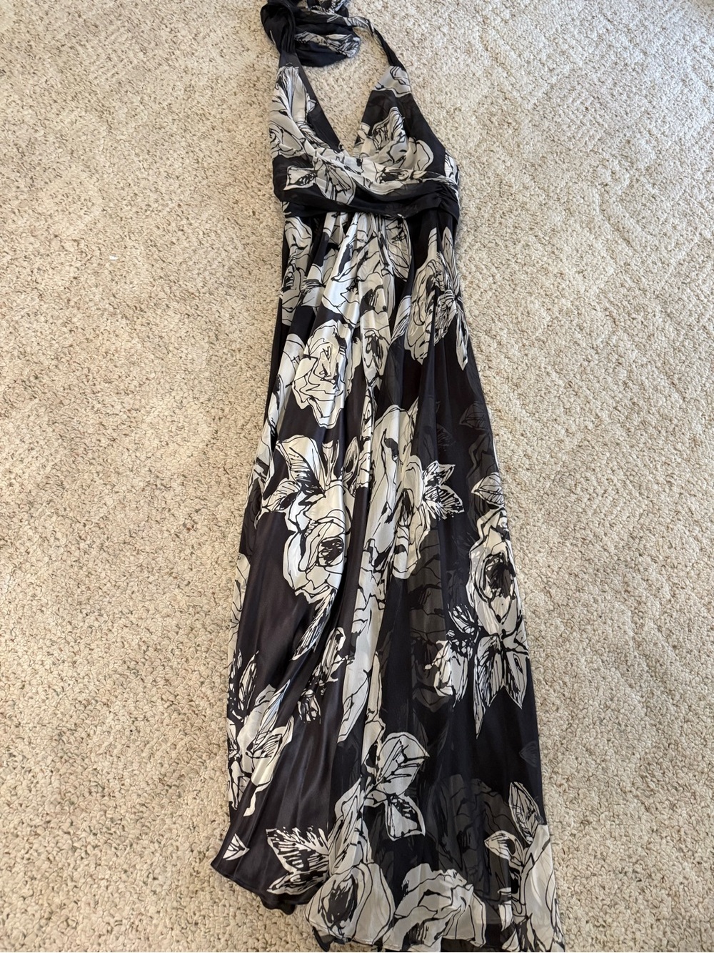 Charcoal Gray & White Floral Halter Maxi Dress - Picture 8 of 15